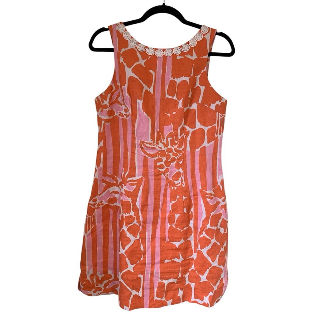 Lilly Pulitzer Pink Coral Sleeveless Mini Dress Giraffe Animal Print‎ Linen Sz 6 - Picture 2 of 15